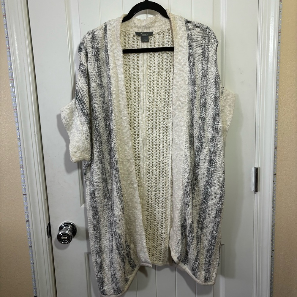 Natural Reflections Knit Open Cardigan Ivory Grey Size XL F3